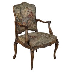Antique French Louis XV Walnut Needlepoint Armchair ~ Fauteuil