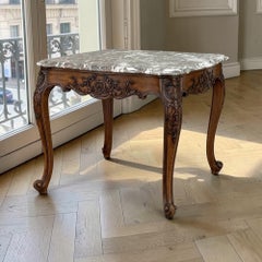 Antique French Régence Style Carved Oak Sainte Anne Marble End Table