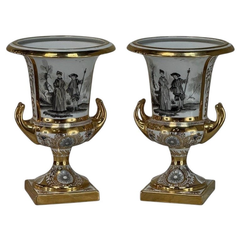 Pair Antique Ritzenhoff & Breker Neoclassical Porcelain Mantel Vases