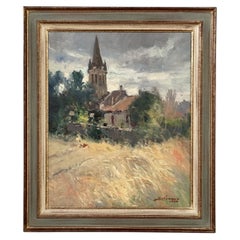 Framed Oil Painting on Canvas by Jose Salvaggio (1953-) 'Village on the Saulx'
