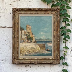 Cuadro al óleo sobre lienzo enmarcado de Paule Bisman (1897-1973): «Costa del Adriático»