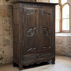 18th Century Country French Normandy Carved Oak Armoire