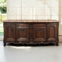 Grand Antique Französisch Nussbaum Louis XIV Marmorplatte Buffet ~ Sideboard
