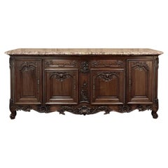 Grand Antique Französisch Nussbaum Louis XIV Marmorplatte Buffet ~ Sideboard