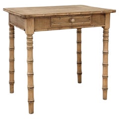 19th Century French Stripped Pine Faux Bamboo End Table with Drawer