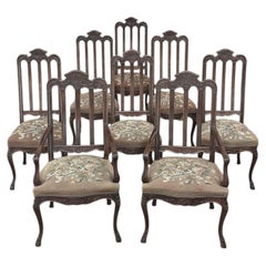 Set of 8 Antique Liègeois Dining Chairs with Needlepoint Tapestry & 2 Armchairs