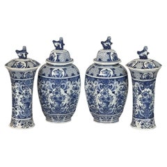 19th Century Boch Hand-Painted Blue & White Delft Garniture Set