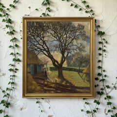 Framed Oil Painting on Canvas by Victor Mullie 'Farmyard Beneath the Trees'