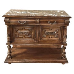 19th Century French Neoclassical Henri II Marble Top Walnut Buffet