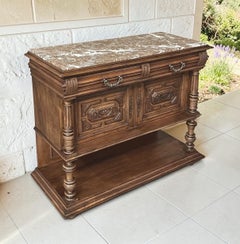 19th Century French Neoclassical Henri II Marble Top Walnut Buffet