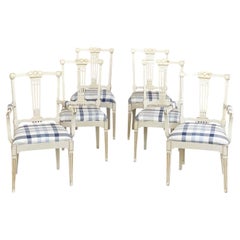 Set of 6 Antique Swedish Gustavian Painted Dining Chairs includes 2 Armchairs