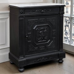 19th Cent. French Napoleon III Ebonized Neoclassical Cabinet with Carrara Marble