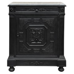 19th Cent. French Napoleon III Ebonized Neoclassical Cabinet with Carrara Marble