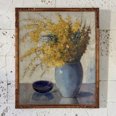 Framed Oil Painting on Canvas by Clemence Biron Dated 1925 'Forsythia'