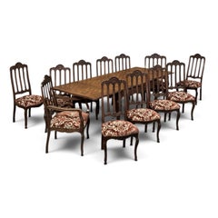 Antique Liegeois Regence Style Carved Oak Parquet Draw Leaf Dining Table