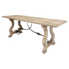 Vintage Spanish Dining Table with Wrought Iron in Solid Stripped Oak