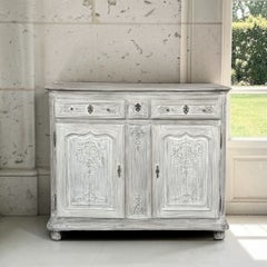 18th Century Country French Hand-Carved Whitewashed Buffet