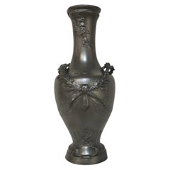 French Belle Époque Pewter Vase with Laurel Garland