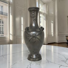French Belle Époque Pewter Vase with Laurel Garland