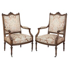 Pair of 19th Century French Louis XVI Carved Walnut Armchairs ~ Fauteuils