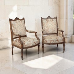 Pair of 19th Century French Louis XVI Carved Walnut Armchairs ~ Fauteuils