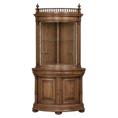 19th Century French Henri II Neoclassical Corner Vitrine with Curved Glass Door