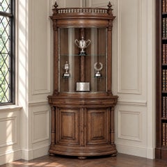 19th Century French Henri II Neoclassical Corner Vitrine with Curved Glass Door