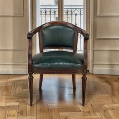 Antique French Louis XVI Neoclassical Mahogany Armchair by Hirler of Alsace