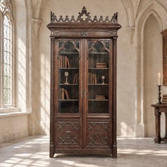 19th Century French Gothic Revival Carved Oak Library Bookcase