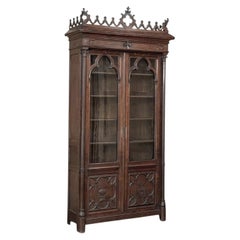 19th Century French Gothic Revival Carved Oak Library Bookcase