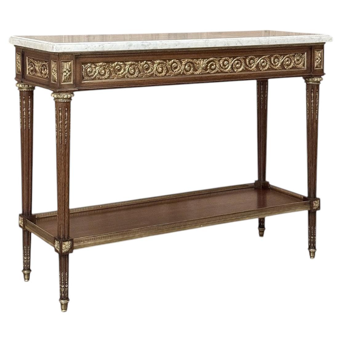 Antique French Louis XVI Mahogany Console Sofa Table with Carrara Marble