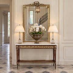 Antique French Louis XVI Mahogany Console Sofa Table with Carrara Marble