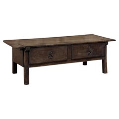 17th Century Rustic Spanish Oak Coffee Table with Hand Forged Hardware