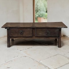 17th Century Rustic Spanish Oak Coffee Table with Hand Forged Hardware