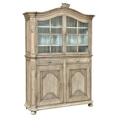 18th Century Rustic Belgian Regence Stripped Oak Bookcase Cabinet