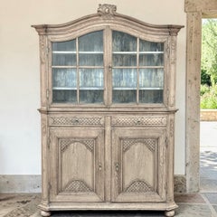 18th Century Rustic Belgian Regence Stripped Oak Bookcase Cabinet