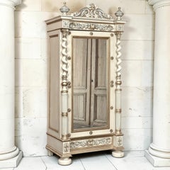 19th Century French Renaissance Painted Armoire with Barley Twist Columns