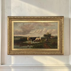 Antique Oil Painting on Canvas by Henri Dupont (1890-1961) 'Grazing Cattle'