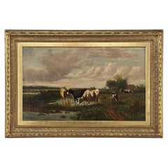 Antique Oil Painting on Canvas by Henri Dupont (1890-1961) 'Grazing Cattle'
