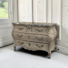 Antique 19th Century Louis XV Bombe Commode in Stripped Oak with Marble Top