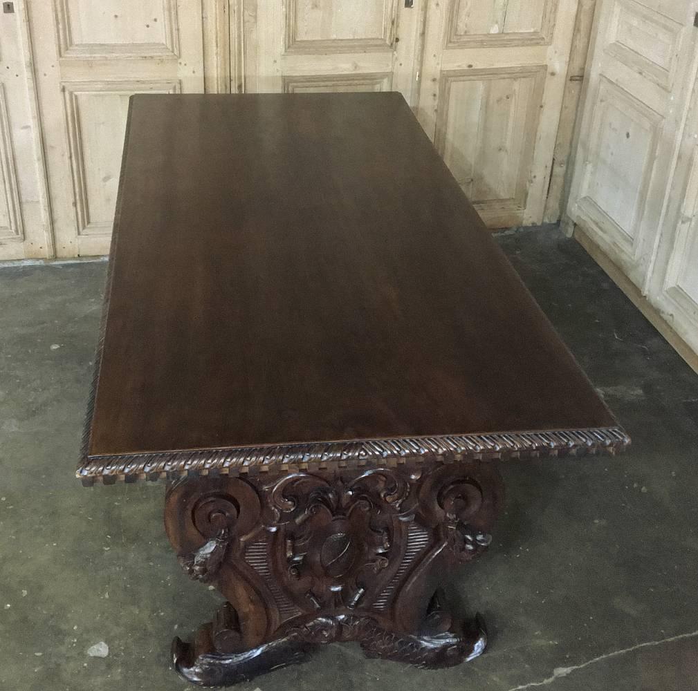 Antique Italian Hand-Carved Walnut Baroque Desk Table w/ Foliates & Dolphins 3