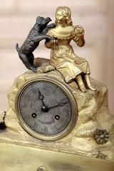 Charles X Period French Gilded Bronze Mantel Clock "Girl with Dog"