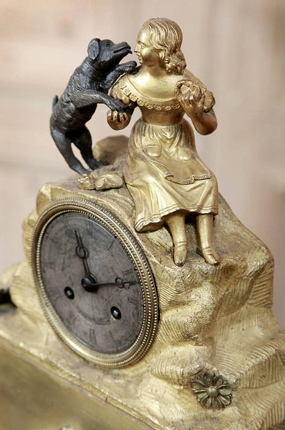 Gilt Charles X Period French Gilded Bronze Mantel Clock 