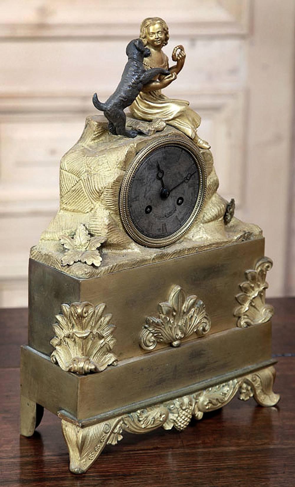 Early 19th Century Charles X Period French Gilded Bronze Mantel Clock 