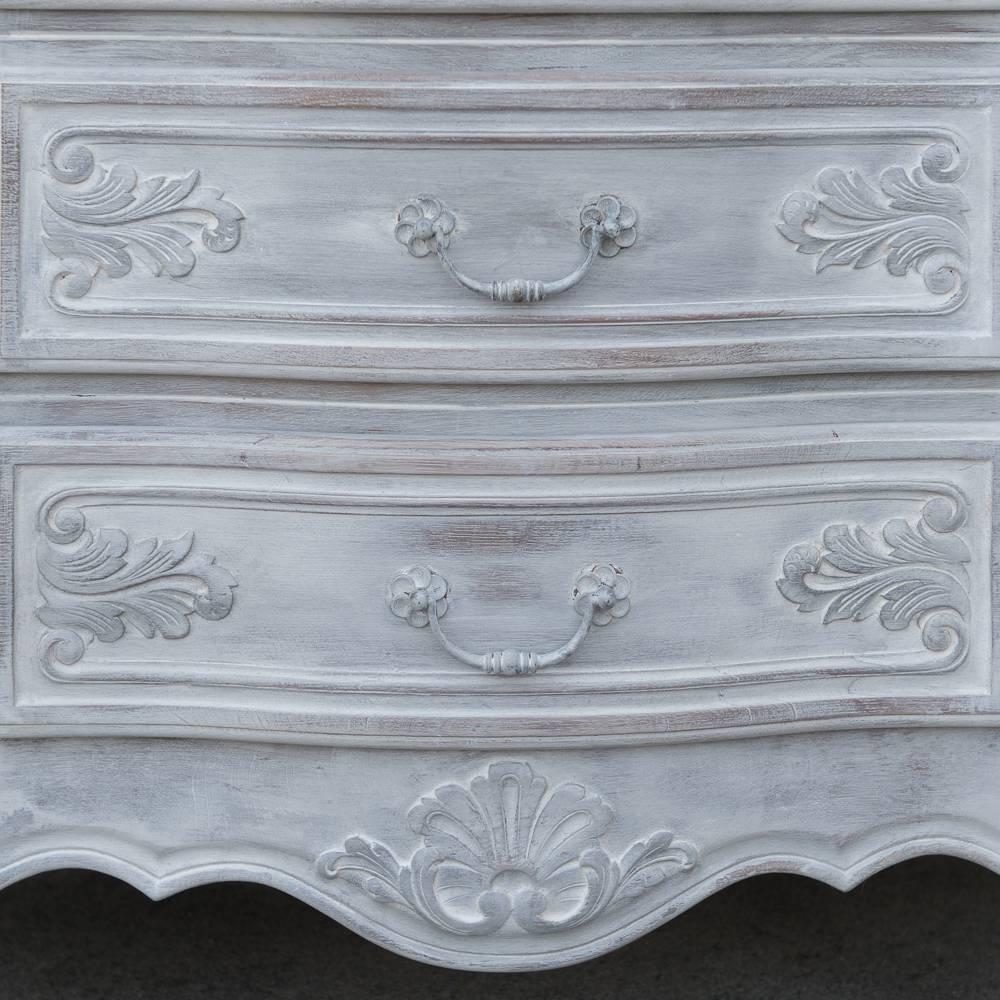 20th Century Grand Country French Solid Oak Painted Whitewashed Finish, Dark Waxed Top Buffet