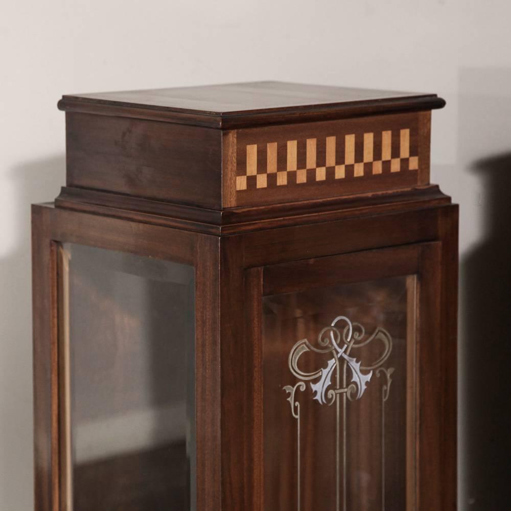 Mahogany Pair of Italian Art Deco Marquetry Vitrine or Cabinets