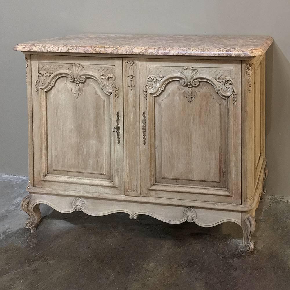 Pair of 19th Century French Louis XIV Marble Top Stripped Oak Buffets In Excellent Condition In Dallas, TX