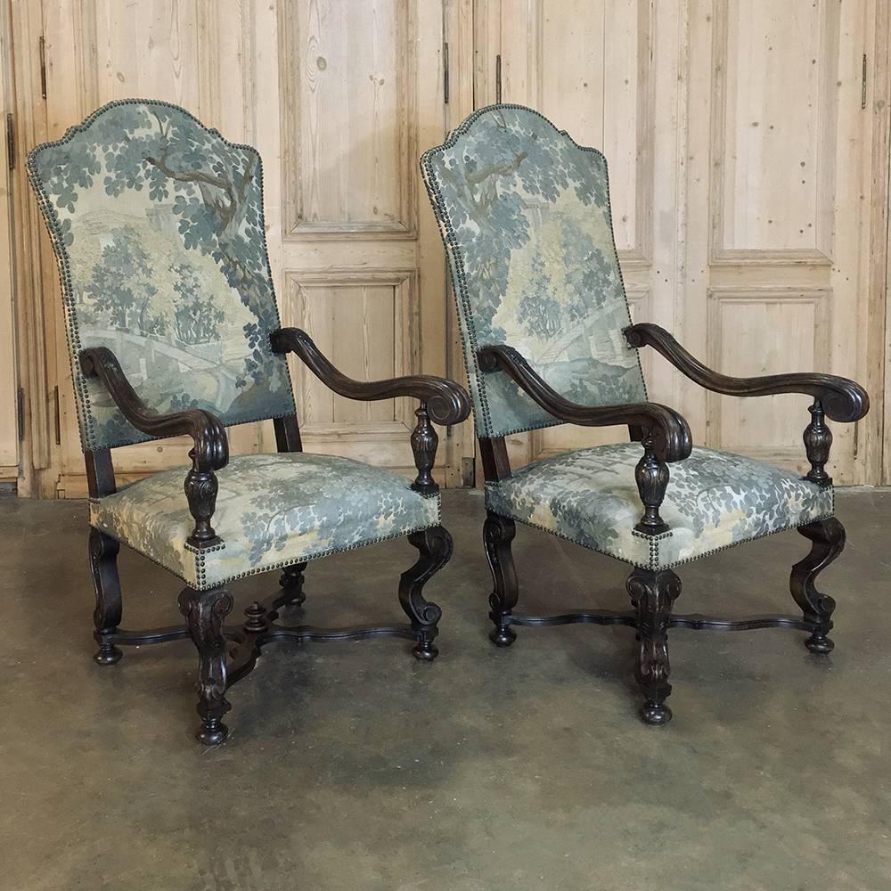 Pair of 19th Century French Louis XIV Armchairs with Aubusson Tapestry 4