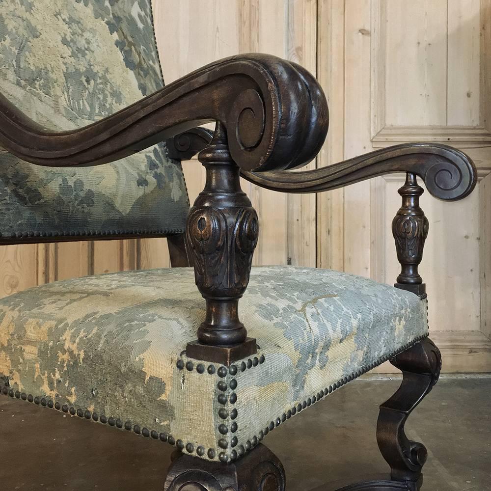 Pair of 19th Century French Louis XIV Armchairs with Aubusson Tapestry In Good Condition In Dallas, TX