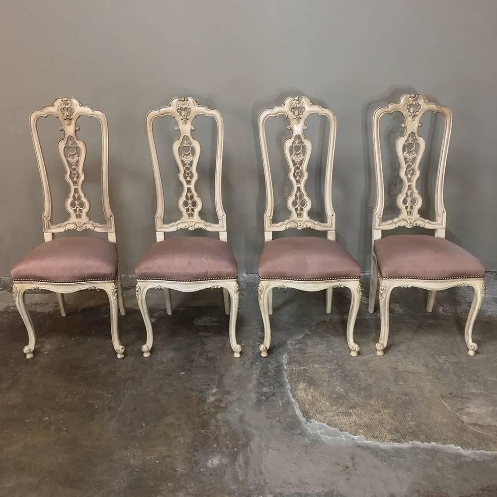 Baroque Revival Set of Eight Mid-Century Italian Baroque Painted Dining Chairs